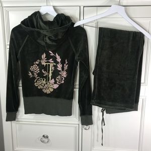 Juicy Couture Green Gold Pink Velour Jogger Set